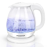 Aigostar Small Electric Kettle, 1.0L White Glass Kettle Cordless, Compact Mini Clear Water Tea Kettle Fast Quiet Boil for Kitchen Bedroom Office, 2200W - Elvin 3011Q