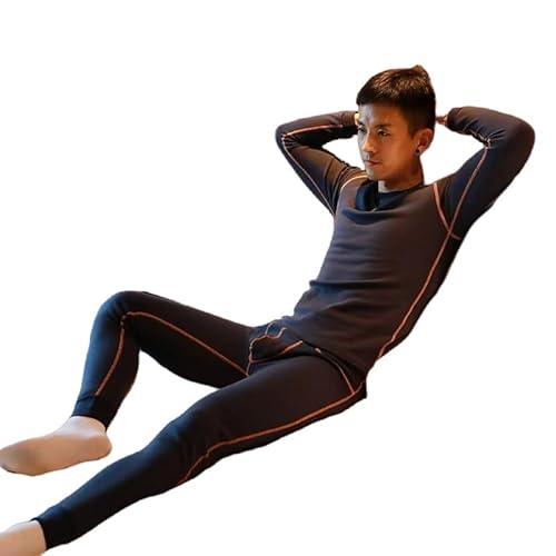 HUBGFEQ Youth Winter Warm Suit Tight Fitting Autumn Clothe and Pant Set Plush Thick Wool Thermal Underwear-Black-M