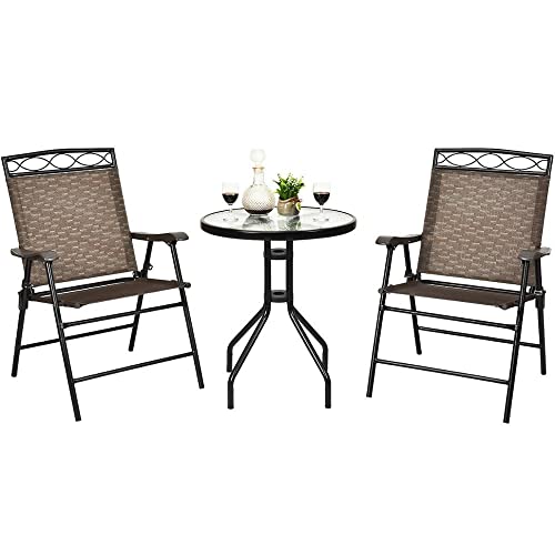 Juego de comedor de 3 piezas con 2 sillas plegables y mesa redonda de cristal