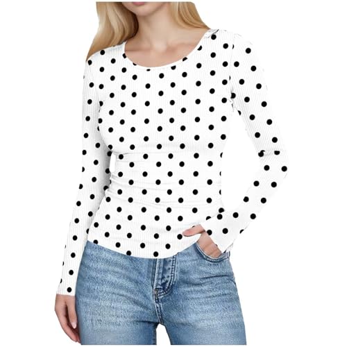 Generisch Oberteile Damen Langarmshirt Polka Punkte Rundhals...