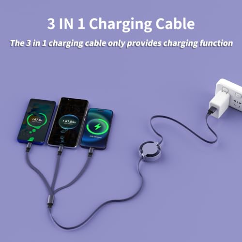 2-Pack 3.3' IDISON Retractable 3-in-1 USB Charging Cable w/ Lightning, USB-C & Micro USB (Purple) - image 2