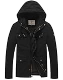WenVen Men's Fashion Cotton Jacket Casual Hooded Military Jacket (Black,XL)