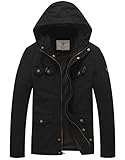 WenVen Men's Light Casual Hooded Jacket Spring Stylish Military Coat (Black,L)