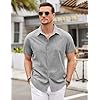 COOFANDY Mens Linen Shirt Short Sleeve Button Down Shirts Casual Plaid Collar Summer Beach Shirts