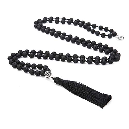 BALIBALI 108 Mala Beads Necklace Semi-Precious Gem Stones Meditation Necklace 108 Hand Knotted