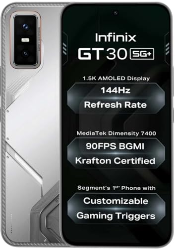 Image of Infinix GT 30 Pro 5G+ (Prism White, 8GB RAM, 256GB Storage) | MediaTek D8350 Ultimate | 120FPS BGMI Gaming | Gaming Triggers | 1.5 Million+ AnTuTu | Infinix AI (Without Offers)