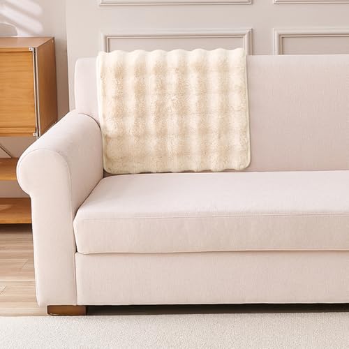 Image of HOKIPO 'FurHug' Premium Faux Rabbit Fur Anti-Slip Sofa Backrest Covers Mat | Beige (AR-6289-CRM)