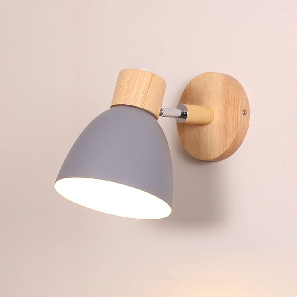 KBUUKYYXouy Wall Lamp Indoor Lighting Fixture Modern Wooden Wash Light丨 E27 Rotatable Bedside Reading Lamps丨Wall Mount Lights for Bedroom Living Room Creative Simple Nordic Sconce Fixtures(Grey)