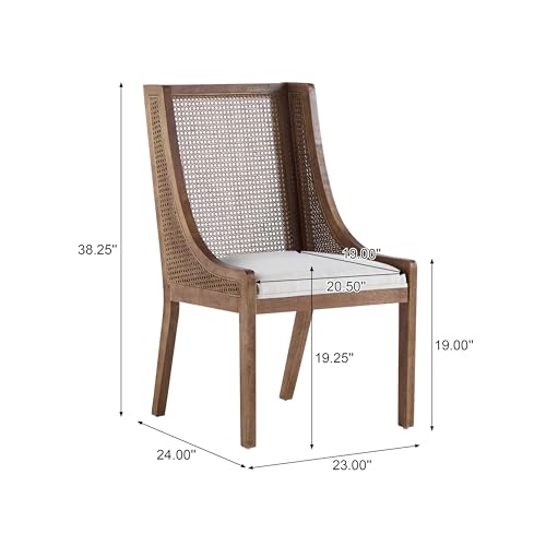 Christopher Knight Home Yone Dining Chairs Set of 2, Modern Dining Chair with Fabric Upholstery, Rubberwood Frame Kitchen Chairs with Cane Webbing, Extra Seat for Dining Room, Beige + Brown - Image 2