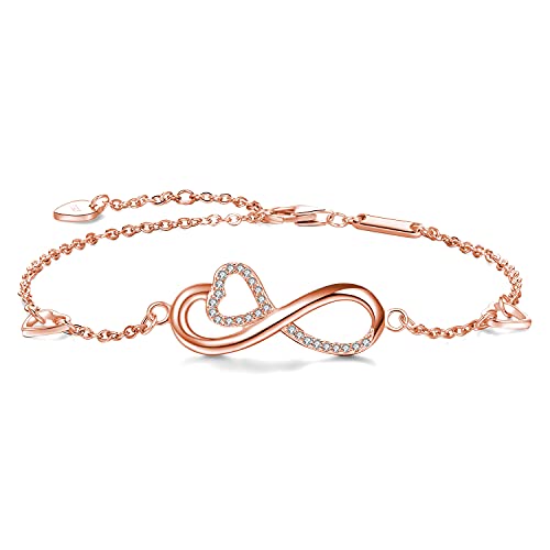 Everu Infinity Bracelets For Women,Sterling Silver Heart Bracelets For Girlsfriend,Charm Bracelets Gifts For Girlfriend,Daughter Gift From Mom,Mother's Day Bracelet (Rose Gold) #TOP5