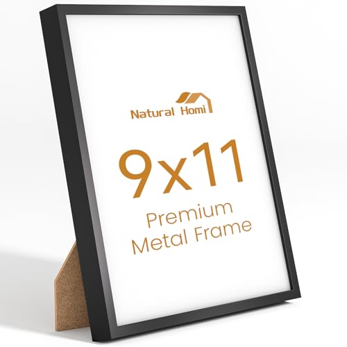 Image of 9x11 Aluminum Metal Picture Frame,Tempered Glass Black Photo Frame 9x11 for Family Photo,Posters,Art,Document to Wall Mount Horizontally or Vertically