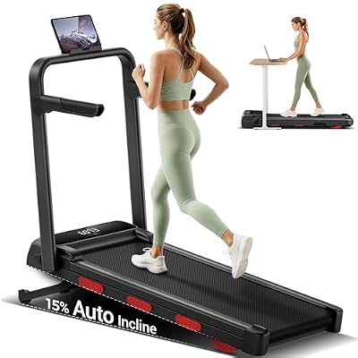 Walking Pad Treadmill with 15% Auto Incline，2.5HP Quiet Brushless Portable Treadmills for Home 0.6-7.5MPH，Foldable Walking Pad with Extra-Long Handle Bar UP to 300 LBS Capacity