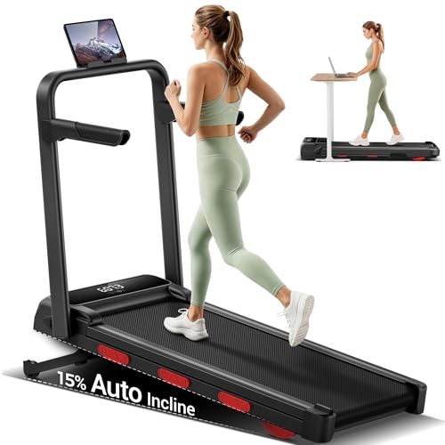 Image of 5-in-1 Walking Pad Treadmill with 15% /17% Manual /AUTO Incline, Quiet Under Desk Treadmills for Home & Office, Compact Foldable Treadmill with Handles and 3.0HP Brushless, 330 LBS Capacity