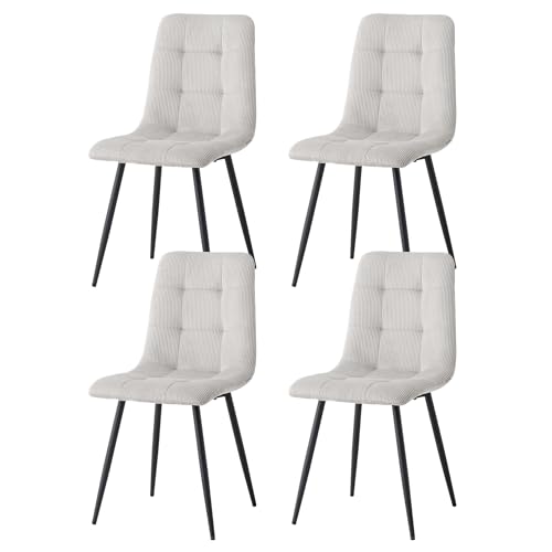 Grandca Home Juego De 4 Sillas De Comedor Con Asiento Tapizado De Pana, Sillas De Cocina Modernas Con Patas De Metal,Gris Claro Grandca Home Juego De 4 Sillas De Comedor Con Asiento Tapizado De Pana, Sillas De Cocina Modernas Con Patas De Metal,Gris Claro