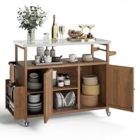 FANTASK Grillwagen Outdoor, Servierwagen mit Edelstahlplatte, Ablagen, Schrank & Gewürzregal auf Rollen für BBQ, 130 x 47 x 92 cm (1 Tür-118 x 47 x 92 cm)