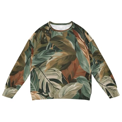 Youth Sweatshirts Long Sleeve Soft Tropical Leaf Crewneck Pullover Sport Top Tee（5-10 Years）