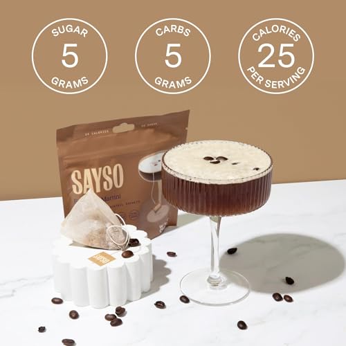 Image of SAYSO Espresso Martini Cocktail Tea Bags, 2-Pack | Low-calorie & Low Sugar | Instant Craft Cocktails or Mocktails in 1 Min, Just Add Water + Spirits | Real Ingredients | Mixers Bundle - 16 Teabags