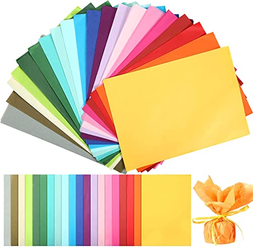 LEMESO 200 Sheets 20 Assorted Art Tissue Paper, 8" x 11" (A4) Multi-Color for Gift Wrapping, DIY Art Creation, Party Decorations