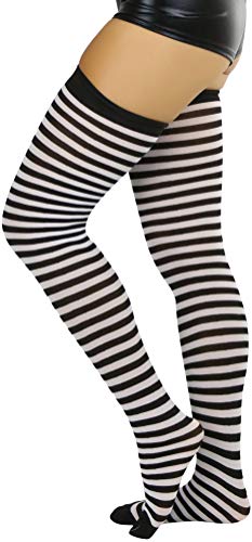Image of ToBeInStyle Women's Opaque Hosiery Thin Striped Thigh High Long Stocking
