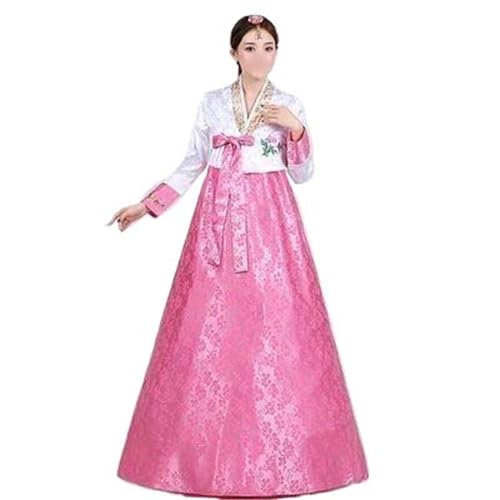 Hanbok - Disfraz tradicional coreano antiguo de Corea del Norte, disfraz de actuación en escenario, baile minoritario, Rosa Blanca, S