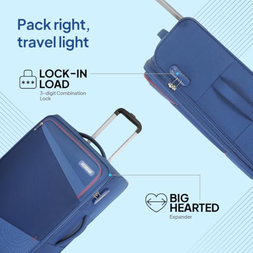 Image of American Tourister Mystic | Cabin Trolley Bag (58 cm) | 360 4 Wheel Travel Luggage | 1 Compartments | Soft Luggage Polyester Expandable Suitcase | Mounted Combination Lock | 3 Years | Dutch Blue