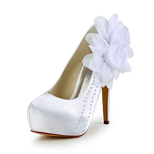 JIAJIA 2018A Women's Bridal Shoes Closed Toe High Heels Satin Platform Pumps Flower Wedding Shoes