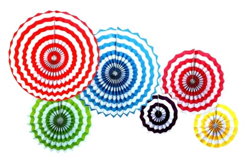 Image of Colorful Paper Fans for Party Wall Dcor, Backdrop, Anniversary, Baby Shower (Pack of 6)