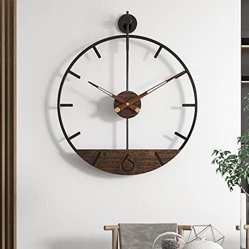 Image of Modern Wood Walnut Dial Wall Clock, Large Simple Wall Decor Metal Frame Silent Non Ticking Clock for Living Room Decor, Kitchen, Bedroom, Study Decoration, Handmade Home Gift Idea, 26.4 in