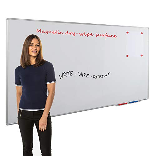 Wonderwall Large Magnetic Premier Dry Wipe Whiteboard| 1200 x 2400mm, Smooth Steel Writing Surface, Wall-Mounted, Aluminium Frame & Clip-On Pen Tray - Ideal for Office, School & Industry