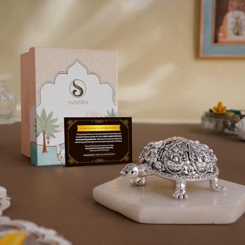Image of Svastika Silver-Plated Ashtalakshmi Kurma Tortoise | 3.5 Inch Vastu Idol with 8 Lakshmi Avatars for Wealth & Prosperity | Spiritual Home Decor