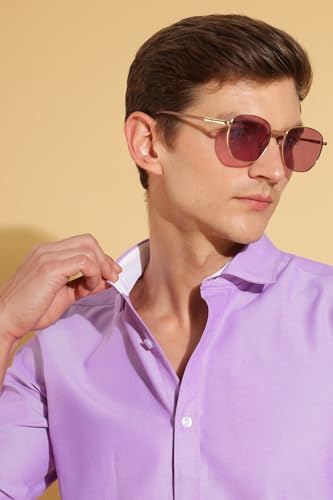 Image of Fyltr Men's Regular Fit Oxford Cotton Blend Shirt - Full Sleeve | Contrast Trim Fabric | Formal Shirts for Men