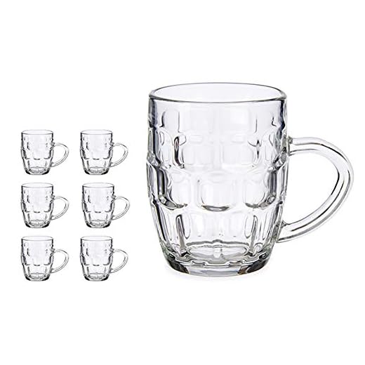 Set 6 Jarras de Cerveza con asa, Jarra de Cristal 280 ml. Envío en caja de cartón doble reforzado y Jarras envueltas individualmente con bolsa de burbujas para máxima protección durante transporte.