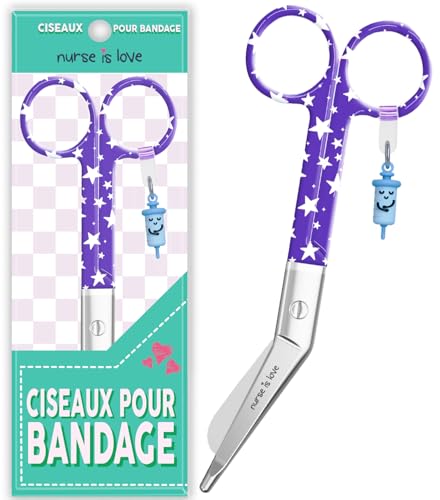 Nurse is Love Ciseaux infirmier, Ciseaux pour Bandage Medical | Lames Aiguisées a Bout Rond Idéal pour Coupe Pansement Compressif | Infirmiere Accessoires | Motifs exclusifs et Uniques