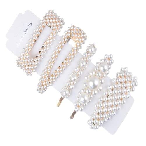 AL ZAHRA PEARL HAIR PINS FOR HAIR STYLING HAIR CLIPS BARRETTE TIES HAIR FOR WOMEN GIRLS, ELEGANT HANDMADE FASHION HAIR ACCESSORIES PEARL HAIR CLIP /HAIRPINS FOR PARTY JEWELRY- 5 PCS (GOLD)