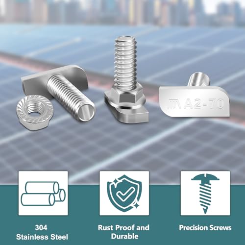 20 Sets Hammerkopfschrauben Set, M8*20/M8*25 T-Mutter Befestigungswerkzeug, 304 Edelstahl Gewächshausschrauben mit Flanschmutter, Hammerkopf Schraube für PV Solar Montageschienen