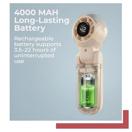 Image of Lifelong Foldable Mist Hand Fan with Digital Display | 5 Speed Portable Handheld Fan with Dual Mist Modes | Type-C Charging, 4000mAh Battery, 6W BLDC Motor | 90 Foldable Hand-Free Table Fan (Beige)