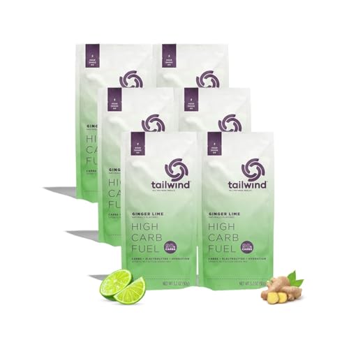 Tailwind NutritionHigh Carb Fuel 90g High Intensity Carbs (2:1 Glucose:Fructose) + Electrolytes GlutenFree Vegan GingerLime SingleServing 6 Pack