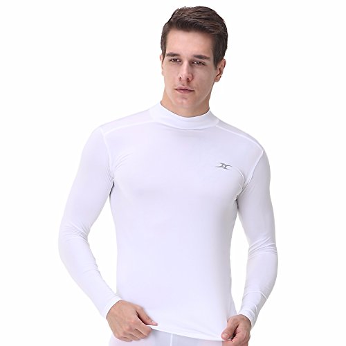 Mock Turtleneck Men Shirts Tops Base Layer Compression Long Sleeve T Shirts LO White XL