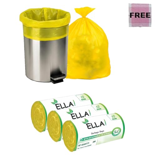 Image of ELLA Yellow Garbage Bags 30 x 37 Inches 3 Rolls 30 Bags Extra Large Tear Resistant Trash Bags for Household Waste in Kitchens Offices and Outdoor Areas With Check Duster Cloth Free