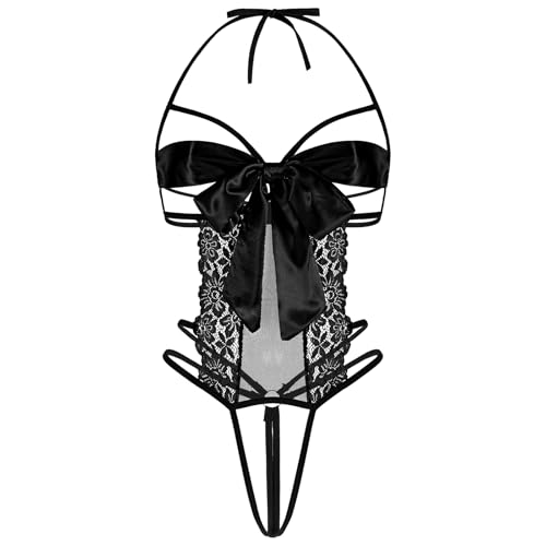 Telooco Dessous Sexy SetSchleife Sexy Unterwäsche für Frau Hohl Spitzen Bodysuit Damen Lingerie Desouses für Frauen Strapse Pyjama Weihnachten...