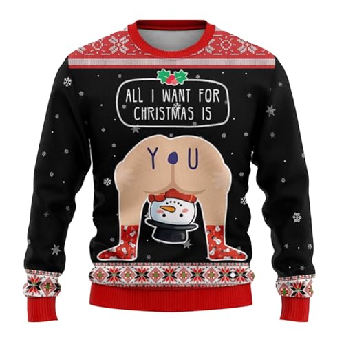 Weihnachtspullover Herren Lustige Weihnachten Sweatshirt Christmas Sweater Ugly Weihnachtspulli Langarmshirt Bequem Weihnachtskostüm Warm Winter...