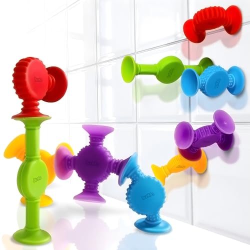 Image of BUNMO Stocking Stuffers for Kids - Toddler Suction Bath Toys - Connect, Build, Create - Toddler Stocking Stuffers - Fine Motor Skills - Stimulating Sensory Fun - Textured 10 Pack