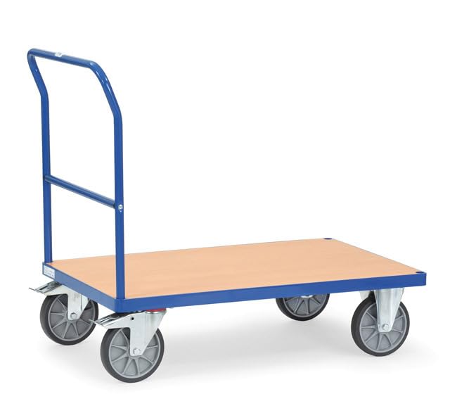 Fetra Plattformwagen 1000x700 mm mit 1 Schiebebügel Tragkraft 600 kg, Blau, Thermoplastisches Elastomer, Fix, Material Handling Truck, Wagen, Gabelstapler