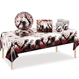 ZSYIULIA 53pcs Halloween Blood Hands Party Dinnerware Set for Halloween Party Decorations Including Table Cloth, Halloween Cups, 7' Paper Plates, Paper Napkins for Halloween Theme Table Party Gift