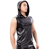Herren Kunstleder Tank Top Unterhemd Wetlook Kapuzen ärmellose Weste Muscle Shirt Clubwear