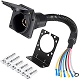 Premium 7 Pin RV Trailer Light Connector Socket, Waterproof 7 Pin Truck Trailer Plug Quick Converter with Mounting Bracket, 7 Way Universal Quick-Install Truck End Vehicle Side Pigtail Wiring Harness