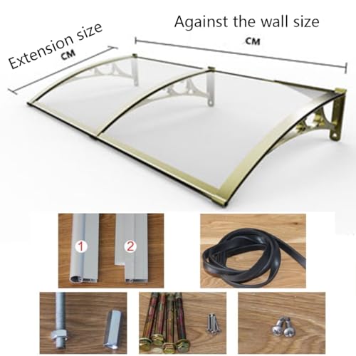 Toldo Curvo para Porche, Cubierta Transparente para Puerta Principal, protección contra la Lluvia, contra Rayos UV, Lluvia y Nieve, Soporte de Aluminio, Tablero de policarbonato, l