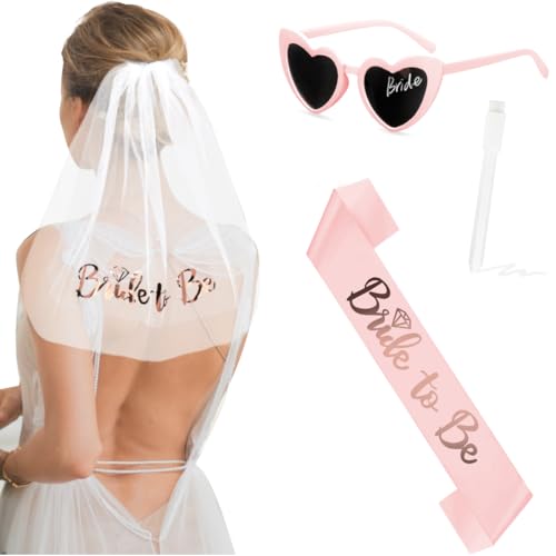 4 peças acessórios despedida de solteira, véu noiva despedida de solteira, Bride to Be Sash, DIY óculos de sol coração, Bride to Be Adorno Hen Night