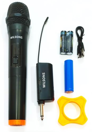 Image of Wilsons Professional Wireless Microphone, UHF Karaoke Handheld Dynamic mic with Type C Rechargeable Receiver 6.35mm Jack, with 3 Batteries, 30-50 Meter Cordless Range for Anchoring and Singing