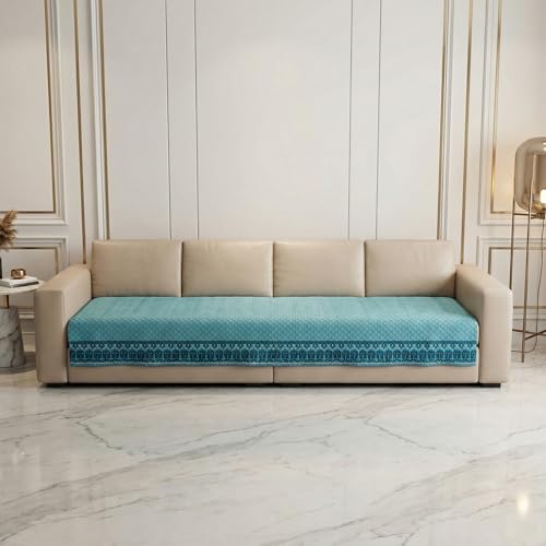 Image of Velvet Quilted Sofa Cover Mat Seat & Back, 4 Seater, L90in H32in, Italian Blue Color,Anti Skid Backing, 6in Hanging Strap Design, Washable Soft, Anti S, Style -ItalianBlue-S4